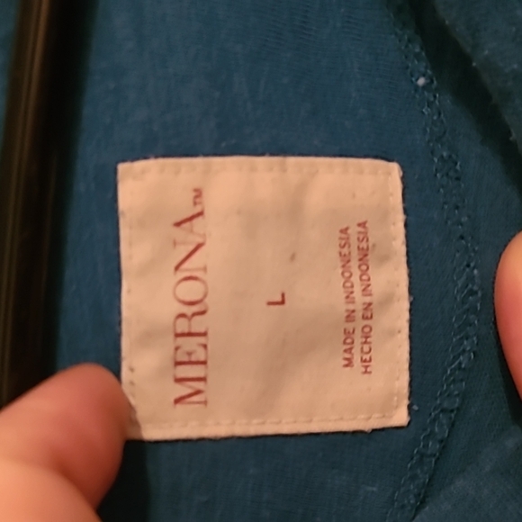 Merona Mens Blue/Green 4 Button Up Scoop Neck Short Sleeve Tshirt 100% Cotton LG - Picture 4 of 8